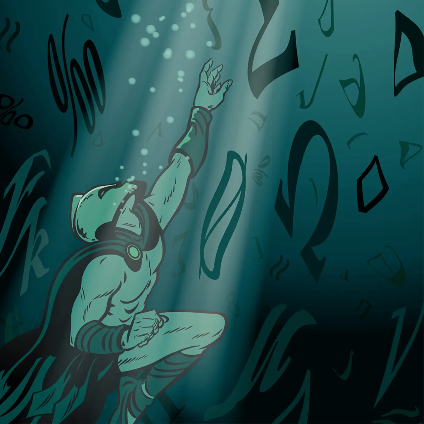 An illustration of a superhero swimming