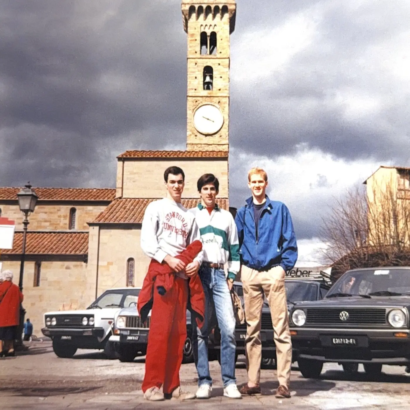 David and friends at Stanford including Rob Hull who is a donor. Photo was taken in a small village in Tuscany while studying overseas at Stanford in Florence.