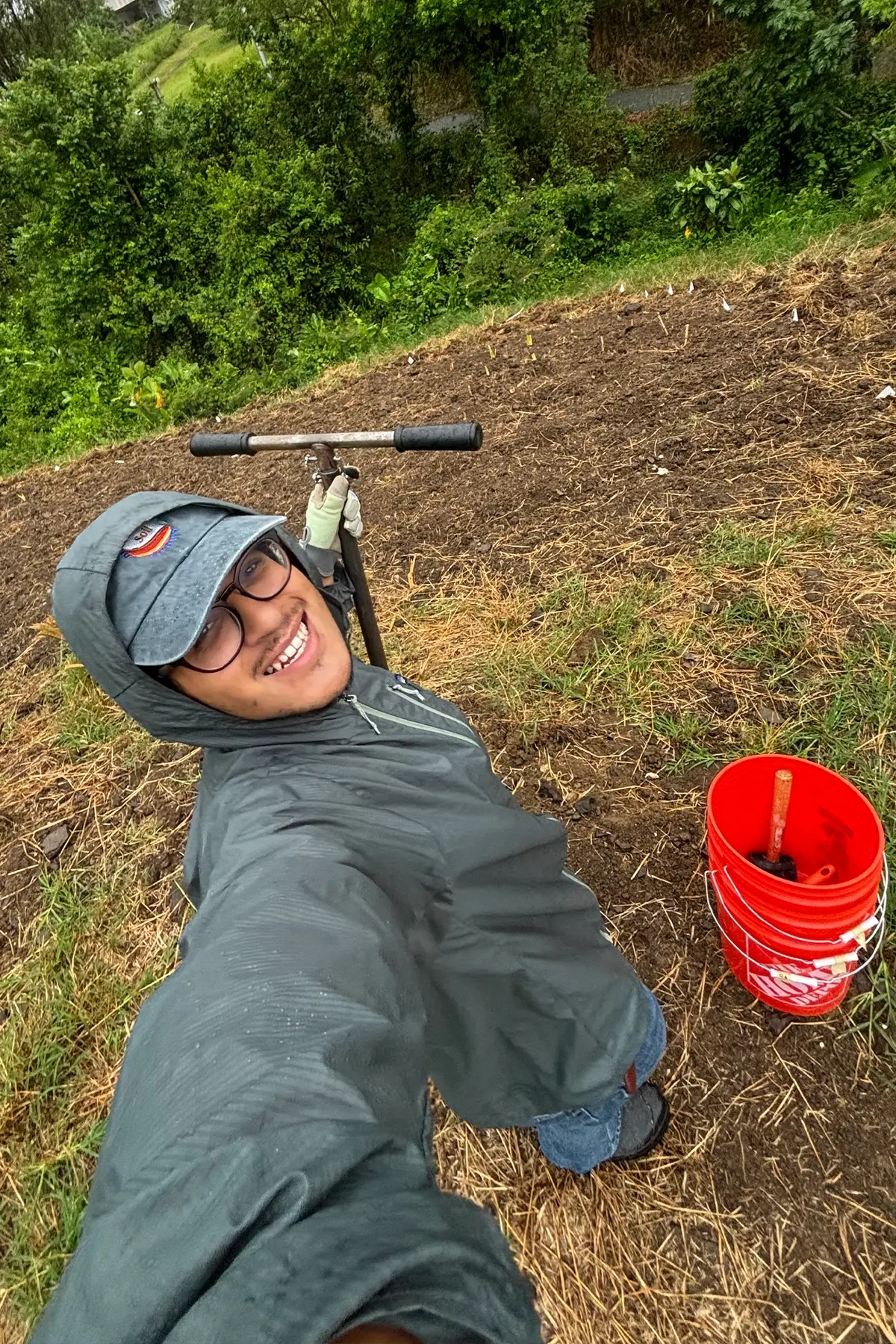 Diego taking soil samples