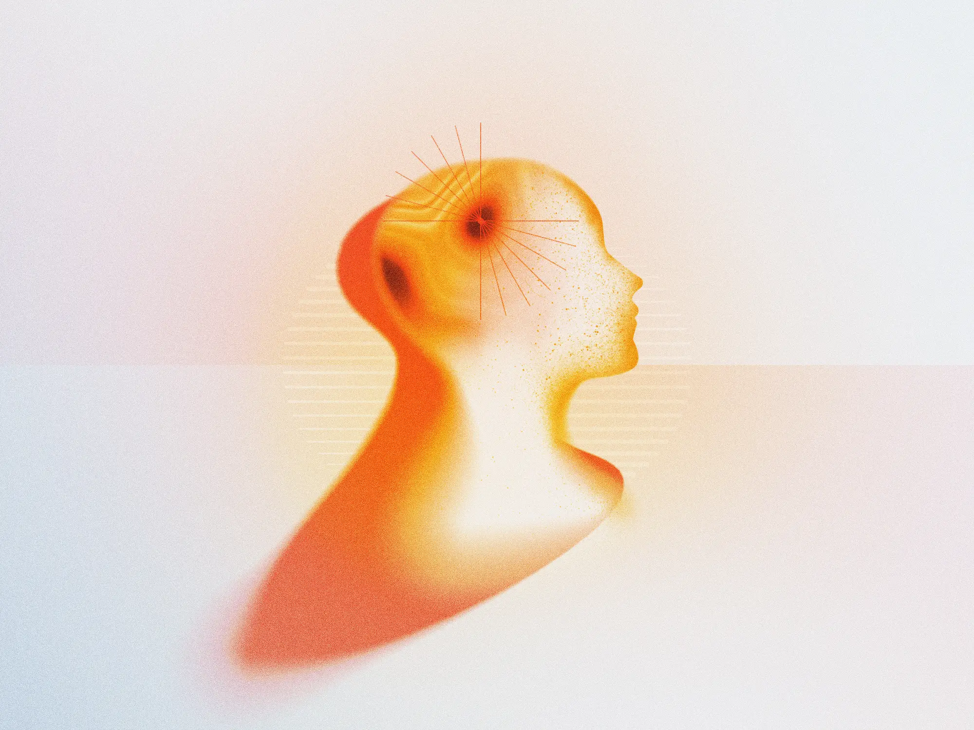 An illustration of the human head with glowing noise and blurs around it.