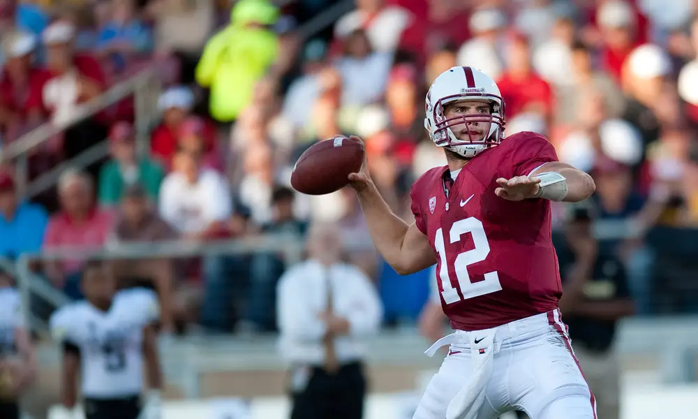 Andrew Luck on the football field wearing number 12 for Stanford