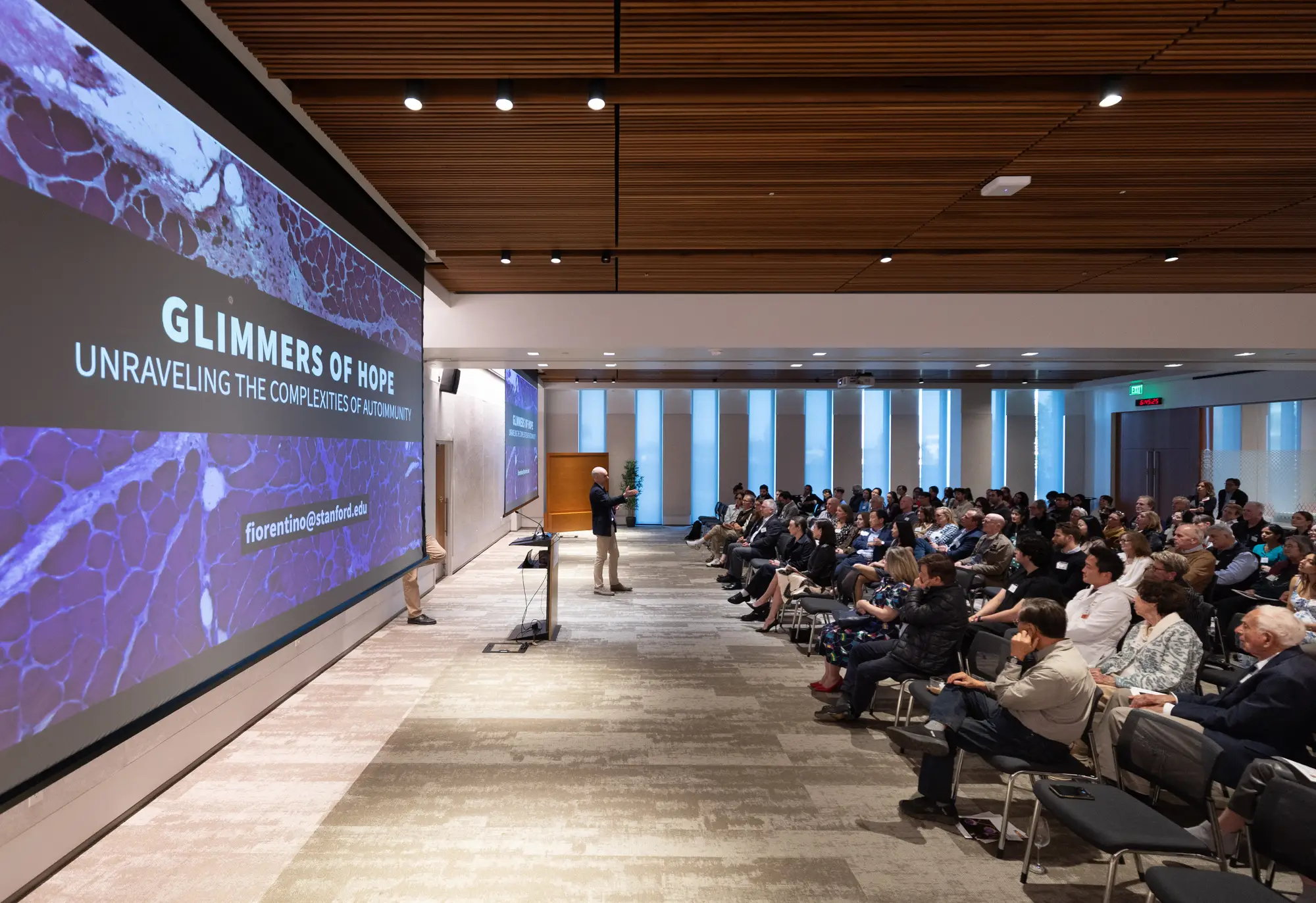 David lecturing about his primary goal at Stanford to harness the power of the immune system to improve the lives of patients with autoimmune disease. 