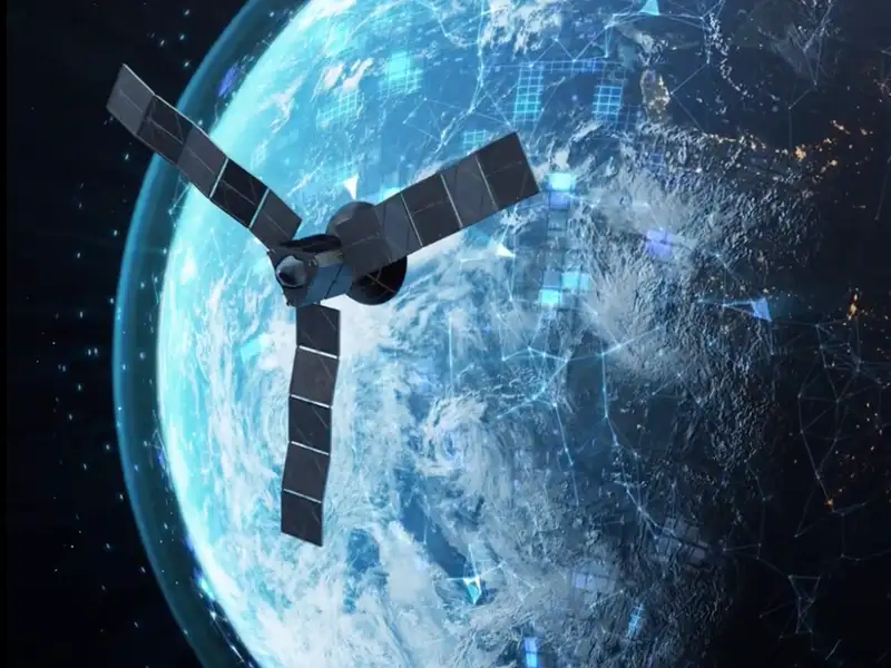 A satellite flies over Earth