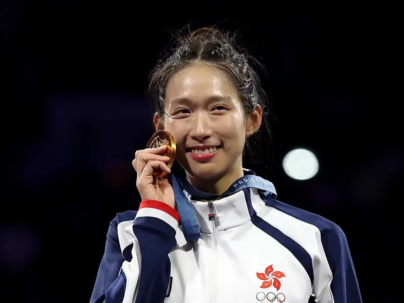 Former Stanford fencer Vivian Kong competes in women's epee at the 2024 Paris Olympics.