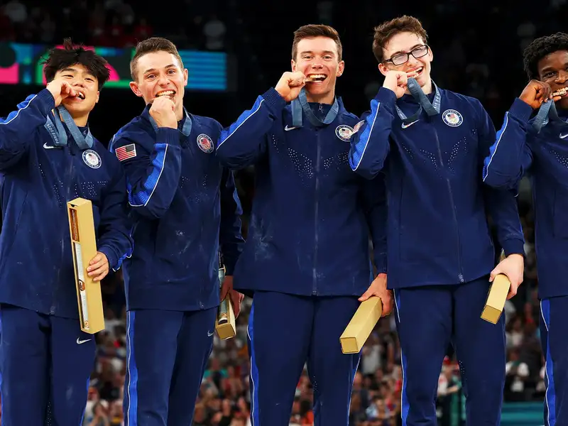 U.S. gymnasts Asher Hong and Brody Malone compete at the 2024 Paris Olympics.