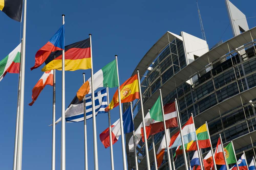 European Flags at the European Parliament, Strasbourg, France
