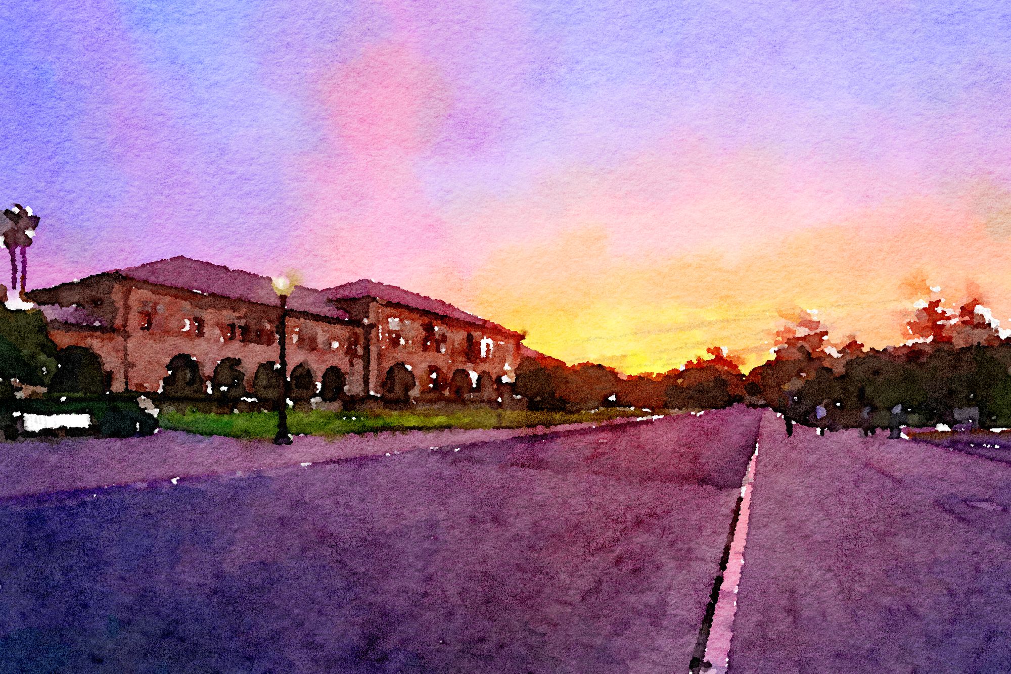 A watercolor of the quad