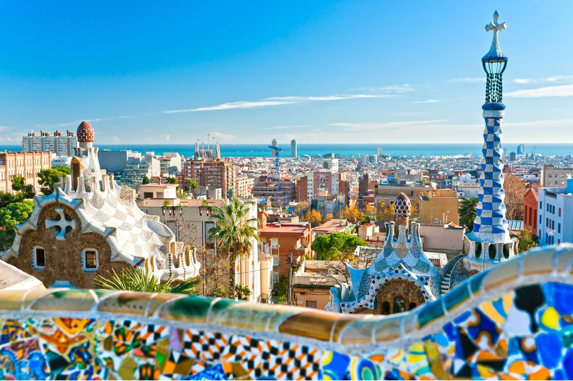 colorful view of barcelona cityscape