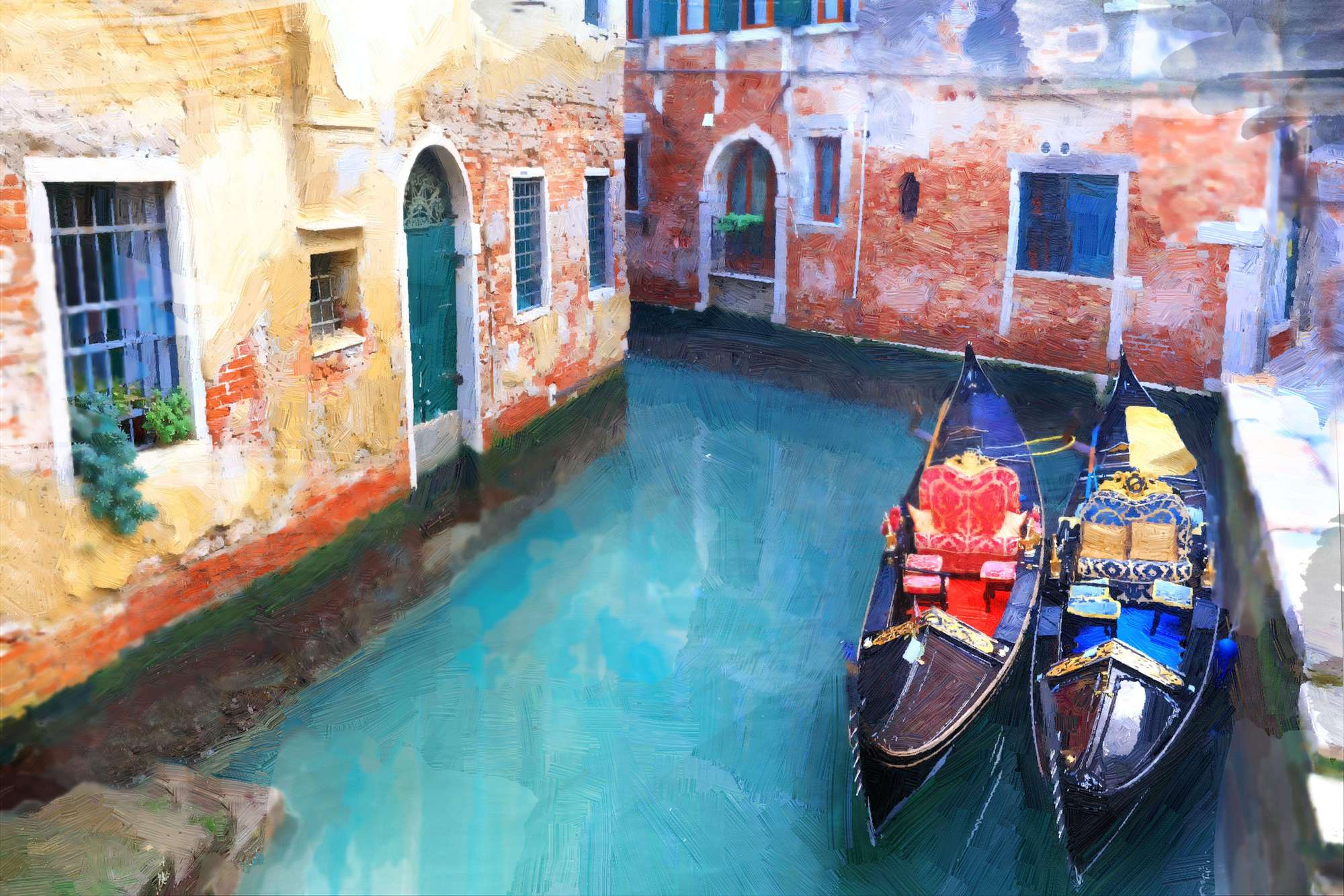 Venice.Italy. Canals and gondolas. Artwork in paiting style