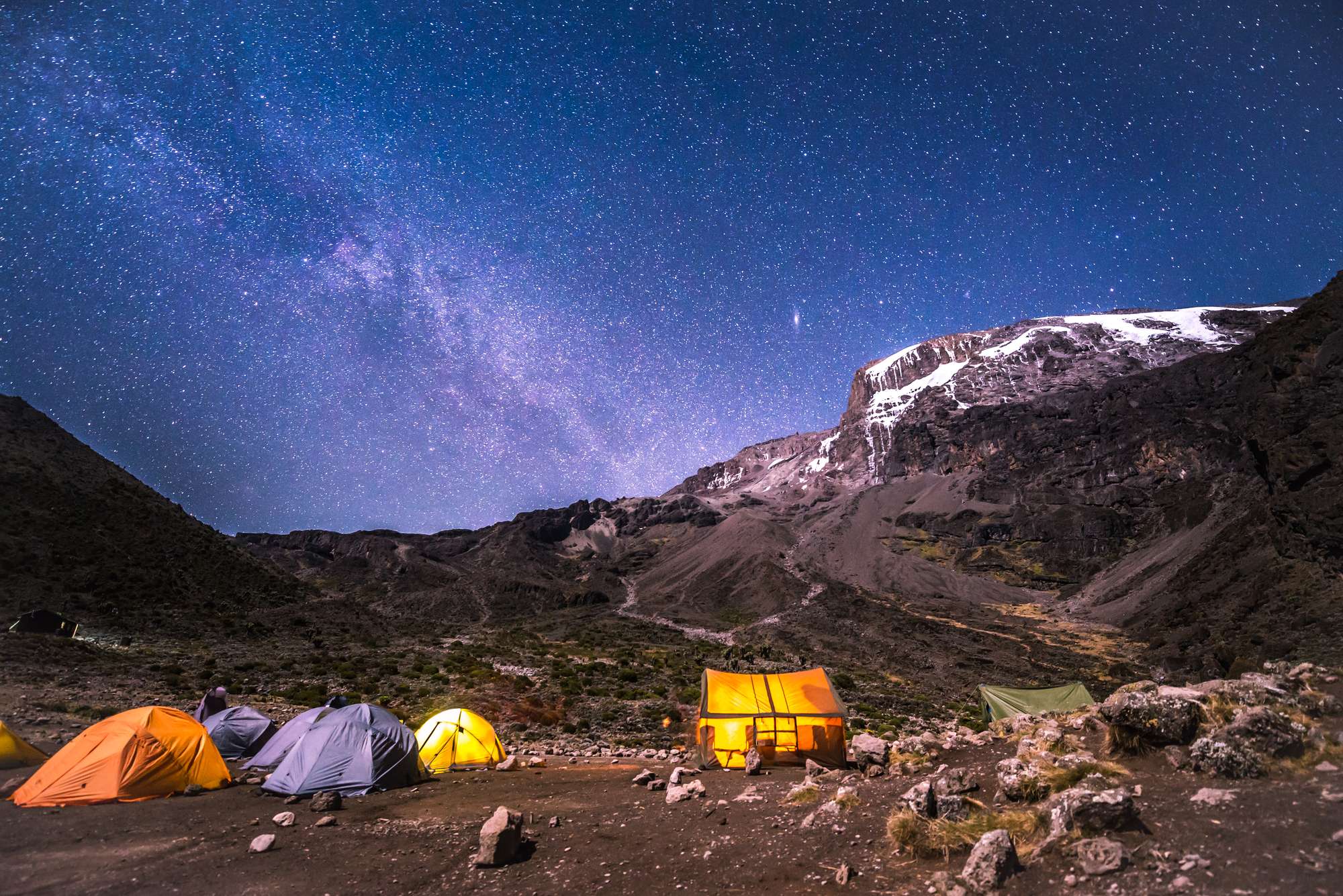 Barranco camp with milky way at night on the way to Mt. Kilimanjaro, Tanzania