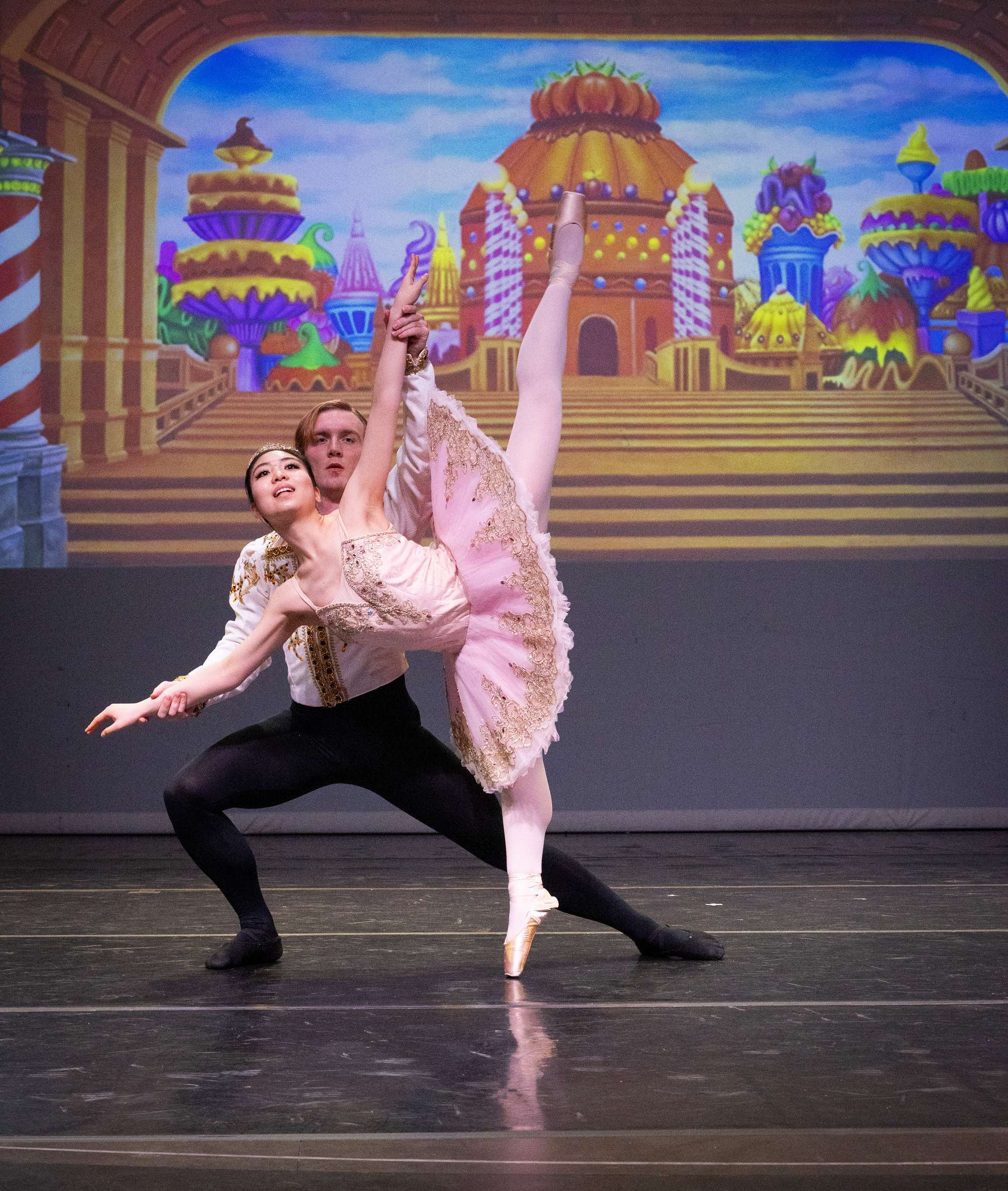 Two ballet dancers on stage