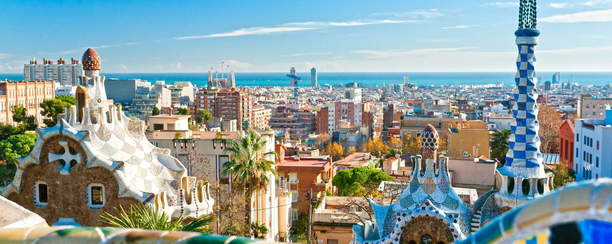 colorful view of barcelona cityscape