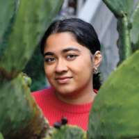 Malavika Kannan in the Stanford cactus garden
