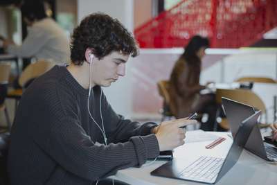 A student studies in new CoDa building