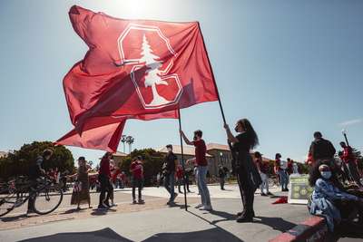 Stanford flags fly at NCAA Championship Parade