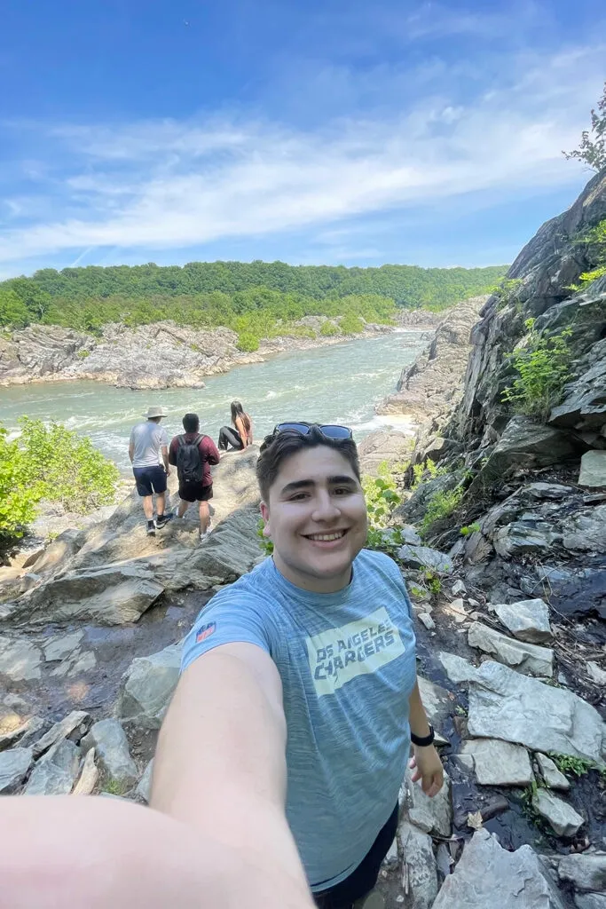 Juan Flores takes a selfie during a hike along the Potomac River